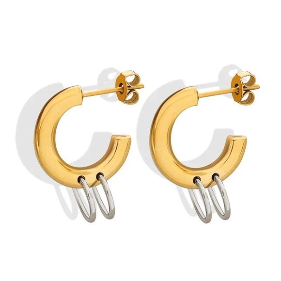 18k Gold Plated Two-Tone Hoop Earrings - Picture 1 of 3